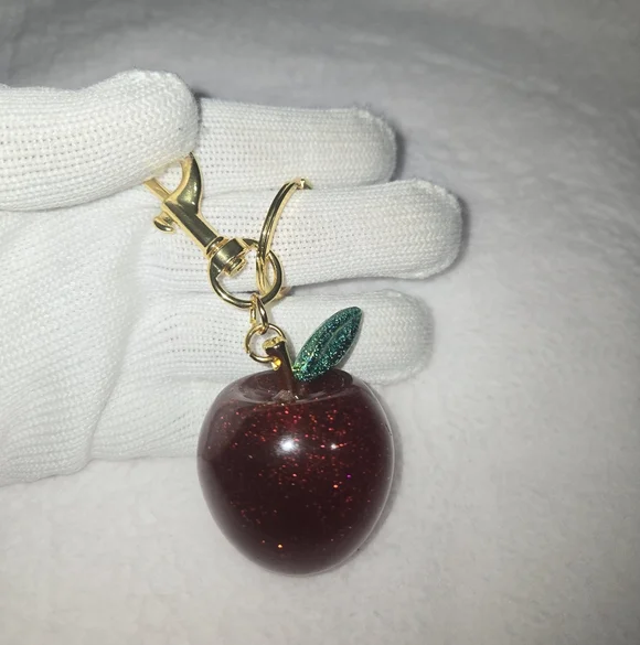 Red Apple Keychain with Gold Accents - Picture 2 of 3